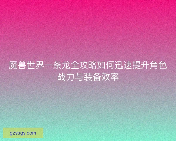 魔兽世界一条龙全攻略如何迅速提升角色战力与装备效率